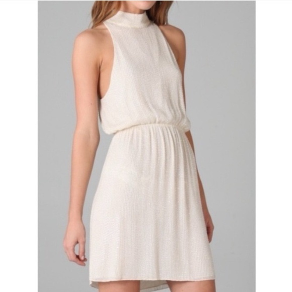 Alice + Olivia Sequin Beaded Mini Dress Size Medium Cream neutral party
